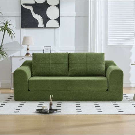 Canapé convertible in tessuto Mido-Velvet verde militare 179x95x79 cm, 2 in 1 con braccioli (1/5)