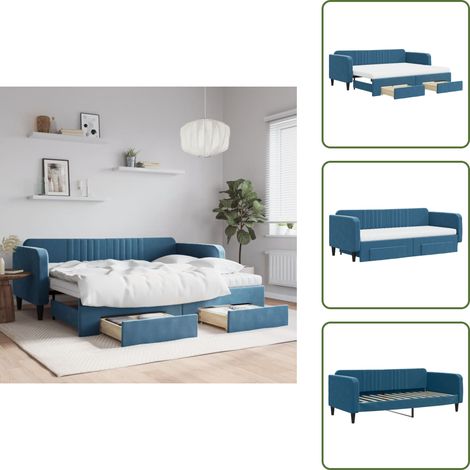 The Living Store Tagesbett Ausziehbar mit Schubladen Blau 90x200 cm Samt - Sofa - Schlafsofa - Gästebett - Tagesbett - Ausziehbares Bett (1/5)