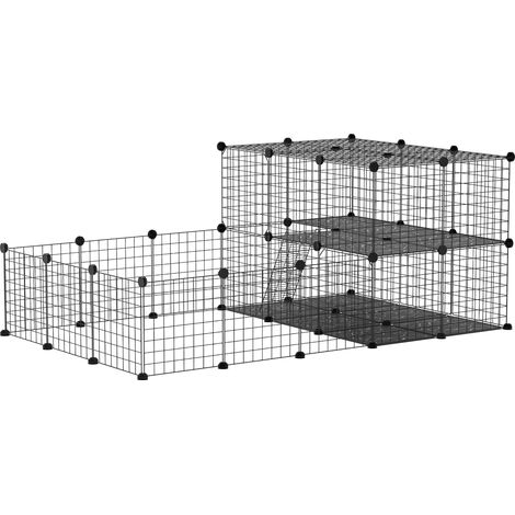 Enclos modulaire en métal pour lapins avec échelle et accessoires de montage, 175 x 105 x 70 cm - Noir