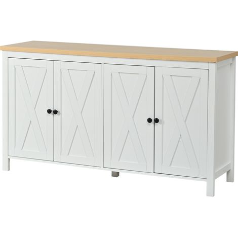 Buffet blanc 140cm,Commode en MDF avec 4 portes & 4 compartiments & étagère amovible,Charge 30 kg- pour Salon et Entrée (1/5)