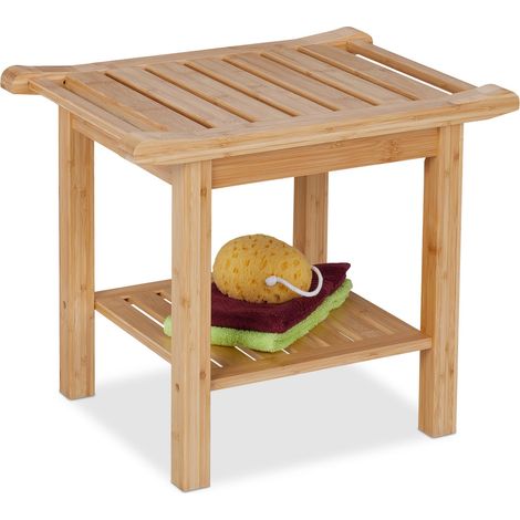 Relaxdays Badhocker aus Bambus, extra Ablagefläche & Griffe, HxBxT: 45 x 55 x 40,5 cm, Stauraum in Flur & Bad, natur