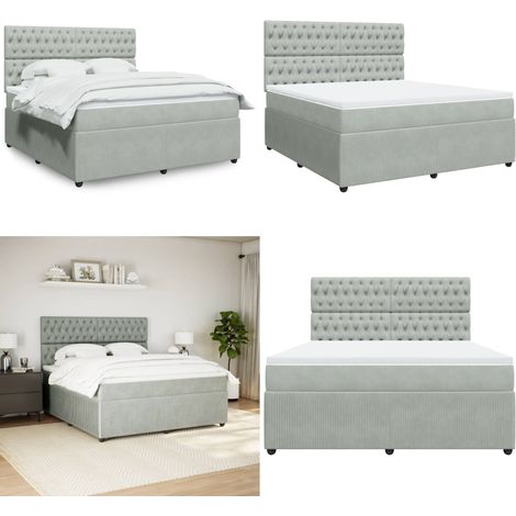 vidaXL Boxspringbett mit Matratze Hellgrau 180x200 cm Samt (1/5)