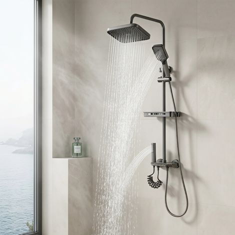 Colonne de douche - 4 en 1 - Constante Mitigeur - Commande Piano - acier inoxydable - Gris (1/5)