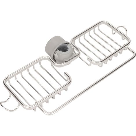 Étagère de rangement pour robinetterie, argentée, en aluminium et plastique, avec 2 compartiments et porte-serviettes, pour cuisine et salle de bain. (1/5)