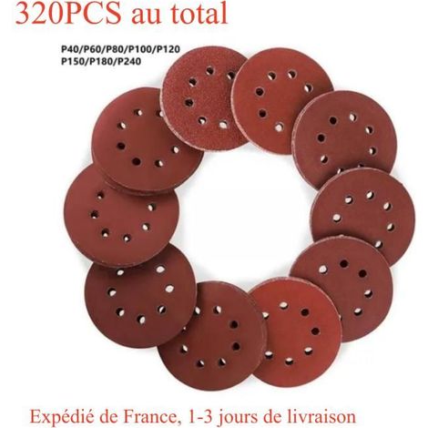 Disques de Ponçage Papier Abrasifs 320 Disques Ponceuse: P40/P60/P80/P100/P120/P150/P180/P240 -125mm 8 Trou (1/3)