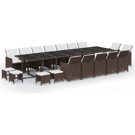 Maison Exclusive - 19-tlg. Garten-Essgruppe mit Kissen Poly Ratta
