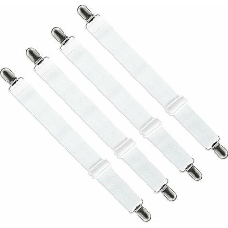 Étendeur de drap-housse réglable (65 cm à 150 cm), attache de sangle de maintien réglable pour drap de lit, canapé, housse de repassage (blanc, lot de 4) (1/5)