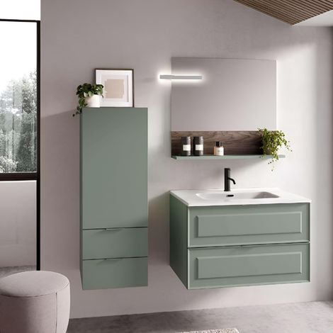 Mobile bagno sospeso 80 cm con lavabo e 2 cassetti RHEA Salvia Opaco (1/4)