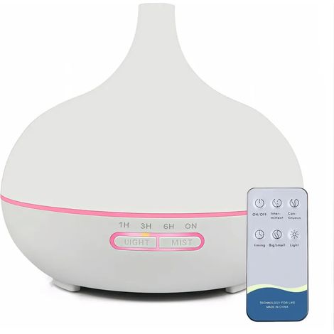 Diffuseur ultrasonique humidificateur, réservoir 550 ml, 7 couleurs changeantes, télécommande, blanc, pour chambre bureau yoga spa (1/5)