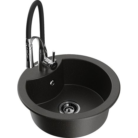Mexen Diego fregadero de granito de 1 seno con grifo de cocina Aster, negro/dorado metálico - 6512-75-73450-07-B (1/5)