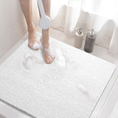 Non-Slip Shower Mat, 60x60cm Non-Slip Bath Mat with Drain, Soft PVC Luffa Bath Mat for Bathroom, Quick Drying, White