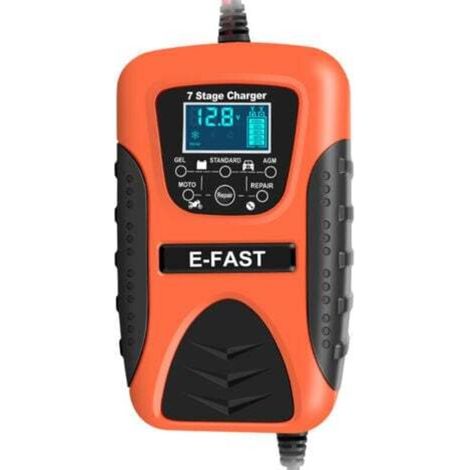 Battery desulfator, 7-stage car battery charger for boat, lawnmower, and motorcycle