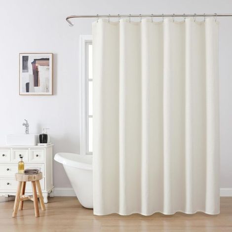 (Creme) Waffelmuster-Duschvorhang mit Metallösen, wasserdicht, schimmelresistent, Polyestergewebe, strapazierfähiger Badezimmervorhang für Badewanne und Duschkabine – 180 x 180 cm