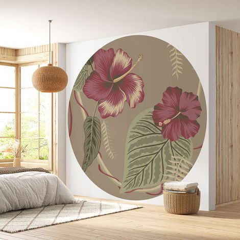Papier peint rond / cercle - Motif floral - Diamètre 80 cm (1/4)
