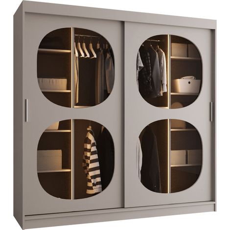 Armoire Hartford 531, Cachemire, 200x200x62cm, Portes d'armoire: Coulissantes, Nombre d'étagères: 9, LED (1/5)