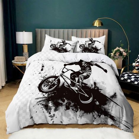 Housse de Couette Culture du Sport BMX Imprimé 90x190 cm Parure de Lit Cavalier BMX Style Rock pour Garçons Filles Ados, Parure Décorer Housse de Couette Soft + 1 taie d'oreiller 65x65 - 90x190 + 1 x  (1/5)