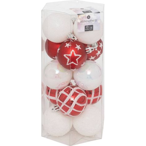 Set aus 15 glatten und verzierten Kugeln D.5cm rot weiß - Feeric lights & christmas