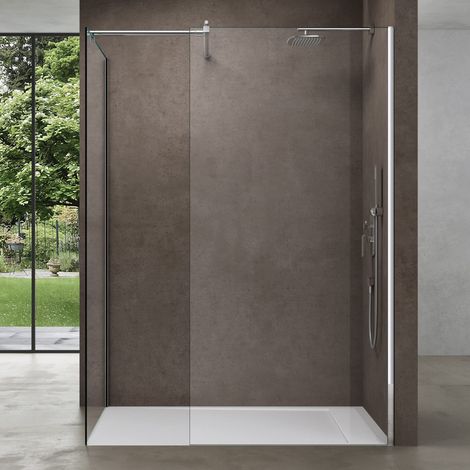 doporro Box Doccia Walk-In Due Lati Fissi 100x120cm, Parete Doccia Anticalcare in Cristallo Trasparente da 8mm con Braccio Sostegno Telescopico in Acciaio Bremen01K-T