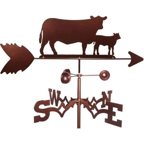 Weather vane decorative of garden stainless steel - Vache and veau, weather vane stainless steel farm retro durable stage indicator of direction of the wind (1/5)
