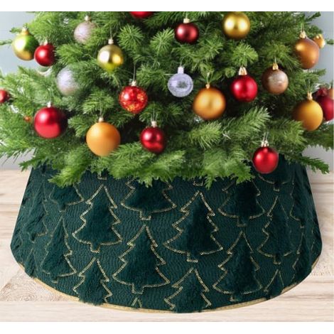 Kindfiber OÜ-Jupe de Sapin de Noël à Paillettes, Panier Couvre Pied de Sapin de Noel, Christmas Tree Collar, Couverture Décorative d'arbre de N oël (Vert) (1/5)