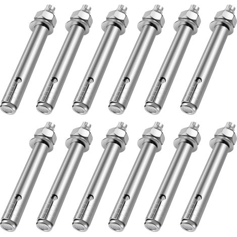 12 Boulons à Expansion M8 x 80 mm, Goujons d’Ancrage en Inox 304 Acier Inoxydable Cheville à Béton Charge Lourd Devoir Ancrage, Outils pour la Construction Murale (1/5)