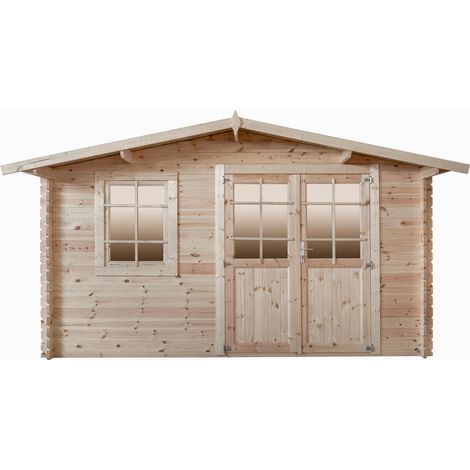 Abri de jardin en bois brut, 388x298, ep 28mm, surface utile 9.9m² INT021 (1/5)