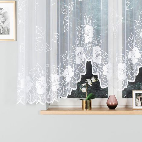 GRACJANA - Rideau jacquard prêt-à-poser avec découpe en bas - 400x160 cm - blanc (1/5)