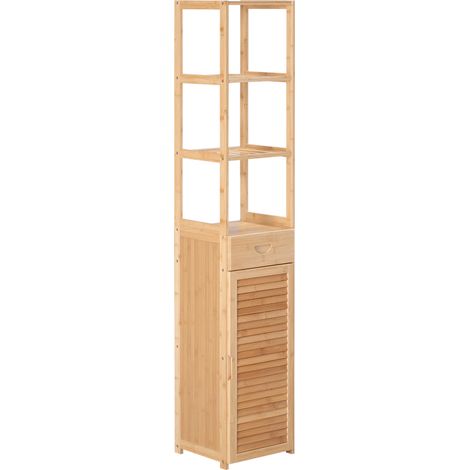 Meuble de salle de bain Bambou 3 étagères, 1 tiroir, 1 armoire 32x30x163 cm bois