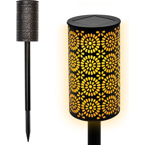 LED Solar Gartenfackel mit Blumen Muster - 49 x 7 cm - Wegeleuchte mit realistischem Flammeneffekt