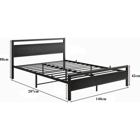 Cama 140x200 cm de metal y madera negra con somier de lamas y espacio de almacenaje HOMVRA (1/5)