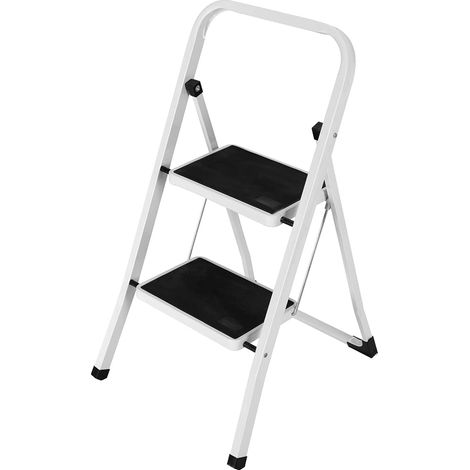 Scala Scaletta Pieghevole 2 Gradini Antiscivolo Sgabello Scaletto Acciaio Nero (1/5)