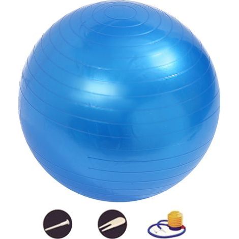 Ballon d'exercice/d'équilibre avec pompe pour yoga, pilates, étirements, fitness, entraînement à domicile - Bleu (1/4)