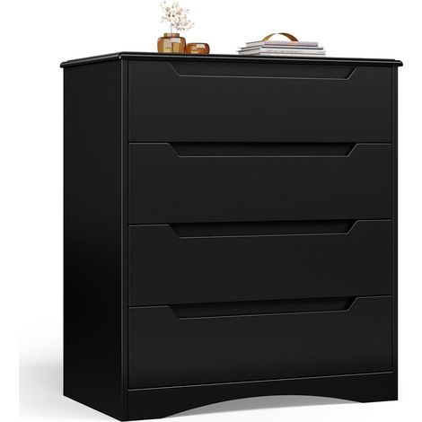 Kommode mit 4 Schubladen, moderner Schrank mit Griffmulden, Kippsicherung, Schwarz (1/5)