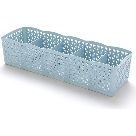 Panier De Rangement En Plastique 5 Compartiments Pour Chaussettes Et Maquillage Design Aéré Bleu (1/2)