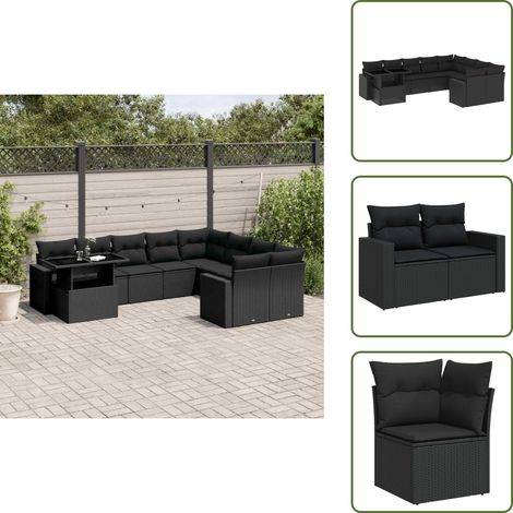 The Living Store 10-tlg. Garten-Sofagarnitur mit Kissen Schwarz Poly Rattan - Gartenmöbel Set - PE-Rattan Möbel - Outdoor Lounge - Gartenlounge - Terrassenmöbel (1/5)