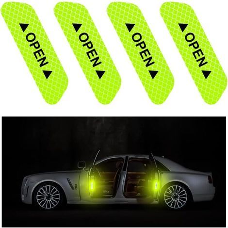 4 Pieces Car Door Stickers, Door Open Reminder Stickers, Anti-Collision Waterproof Reflective Stickers, Car Exterior and Interior Accessories (Green) (1/5)