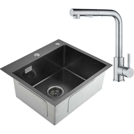 CECIPA Lavello da cucina antracite 50 x 45 x 19 cm + rubinetto da cucina estraibile in acciaio inox (1/5)
