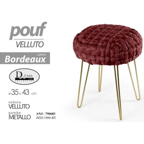 2x Poufs en velours bordeaux avec structure dorée cm 43
