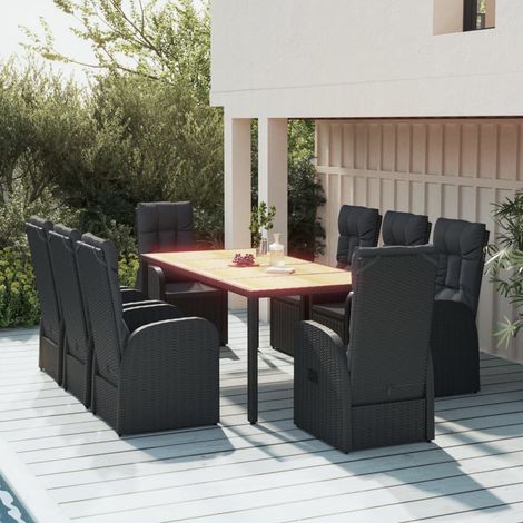 Lot de 9 Ensemble à dîner de jardin,Meubles Mobilier à dîner et coussins noir résine tressée -80068 (1/5)
