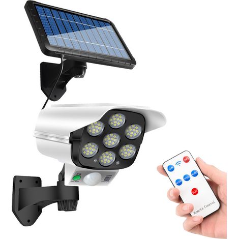 Lampe solaire d'extérieur avec détecteur de mouvement, fausse caméra de sécurité, applique murale solaire, lampe de jardin, 3 modes d'éclairage, étanche IP65, pour porche, jardin, terrasse, allée (1/5)