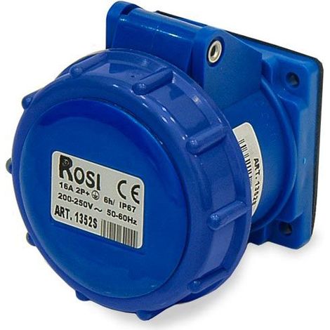 Presa industriale da incasso, 230V, 2P+T, 16A, IP67, 55x55mm - Rosi 1001352S (1/2)