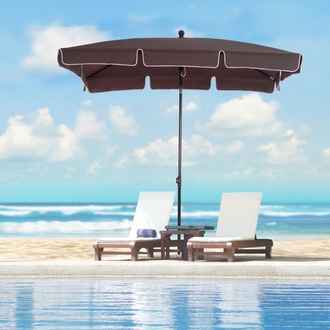 Parasol de jardin inclinable 2 x 1,3 m avec bords froncés, parasol d'extérieur avec 4 baleines en aluminium et toile en polyester 160 g/m², pour cour, terrasse et balcon, couleur café