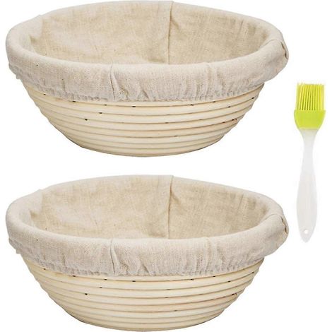 Lot de 2 paniers de fermentation ronds de 18 cm (7 pouces) avec doublure en rotin naturel écologique. (1/5)