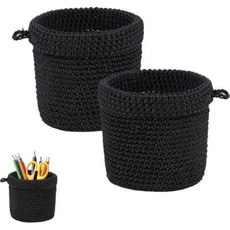 2 Pièces Panier Tressé, Tressé Petit Panier Rangement, Petit Panier Rangement, Paquet Paniers Suspendus Corde, 14 13 Cm Pour Salle De Bain, Salle D'Étude, Bureau (Gris) (Negro) (1/5)