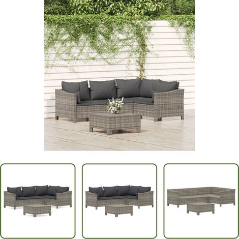 vidaXL Canapé en rotin poly - Salon de jardin 5 pcs avec coussins Gris Résine tressée (1/5)