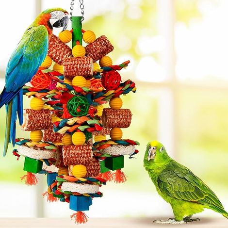 Bird Toys, Large Bird Toys, Natural Corn Cob and Loofah Slices, Chew Toys for African Parrots, Cockatoos, Parrots and Other Parrots (1/4)
