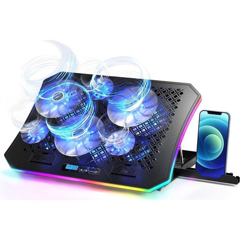 Laptop-Kühlpad, RGB-Beleuchtung, 6 Lüfter, kompatibel mit Laptops von 15,6 bis 17,3 Zoll.