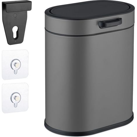 Relaxdays Cestino rifiuti da parete, 5 L, da appendere o incollare, interno, per cucina e bagno, grigio (1/5)