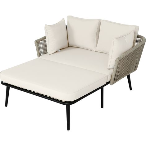 Chaise longue extérieure en acier avec coussins amovibles et tissu beige et kaki (1/5)