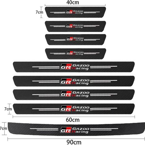 (9 pièces pour GR) Autocollants de protection de seuil de porte en fibre de carbone GR Sport pour Toyota GR,Gazoo Racing,C-HR,RAV4,Mirai,Avensis,Prado HV,RZ (1/3)